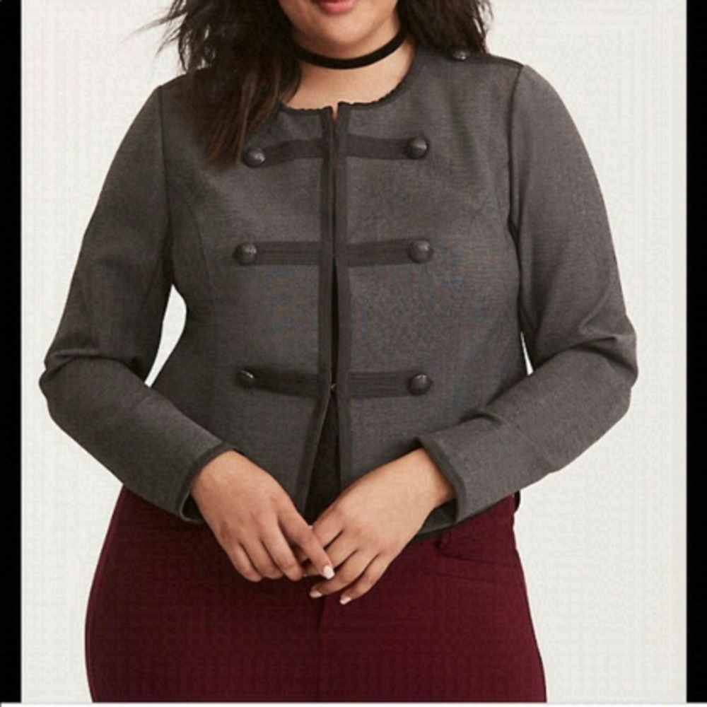 Torrid Grey Military Button Blazer Ponte Fitted Jacket Size 4x